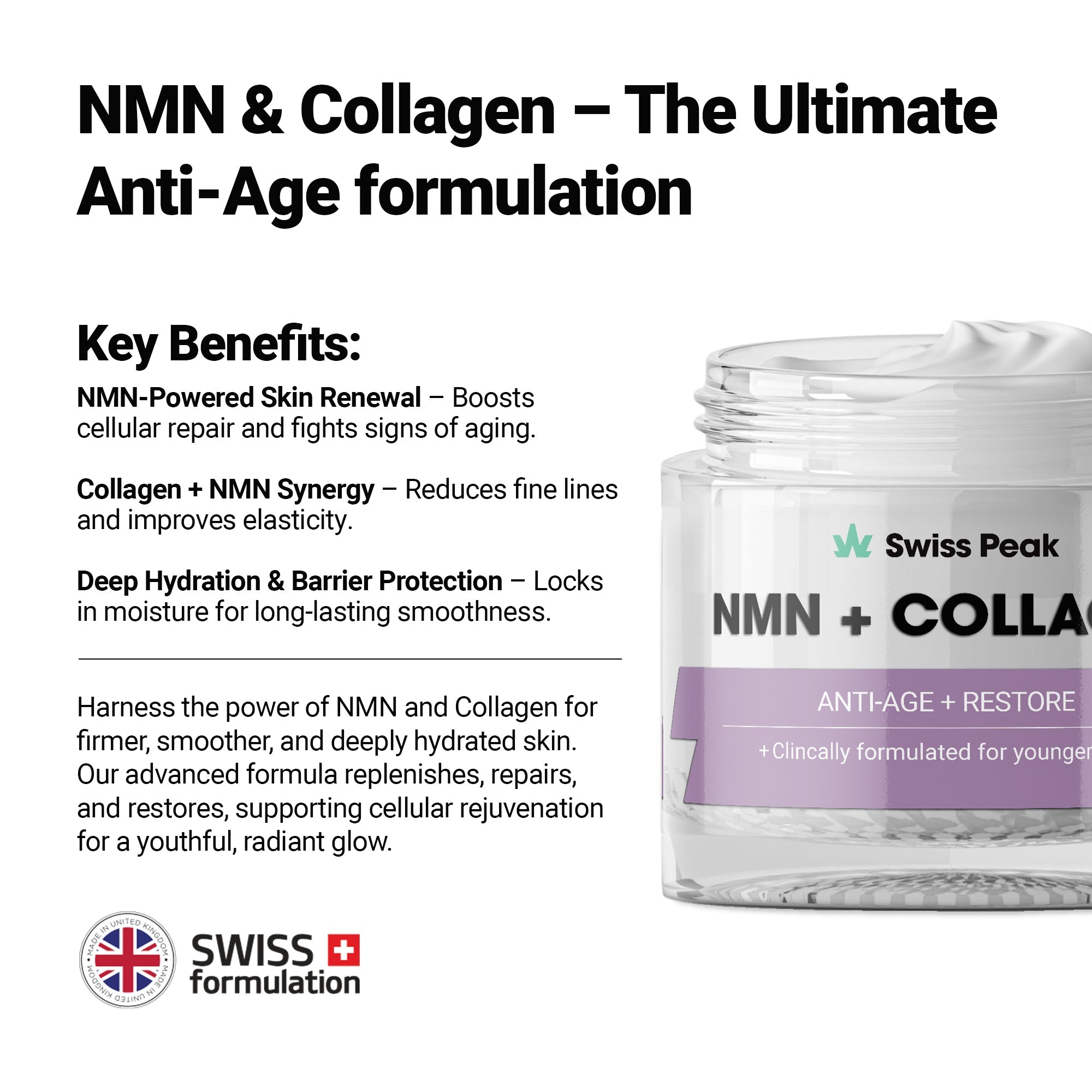 NMN + Collagen Anti - Ageing Face Cream - SwissPeakCBD